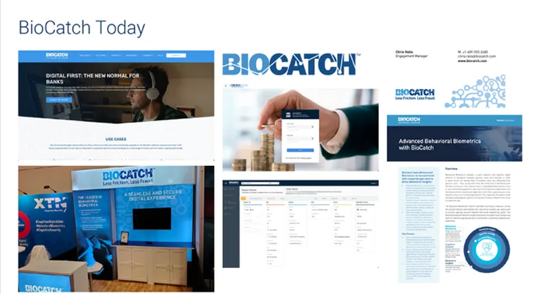 Collage of BioCatch marketing materials before the rebrand, labelled BioCatch Today.