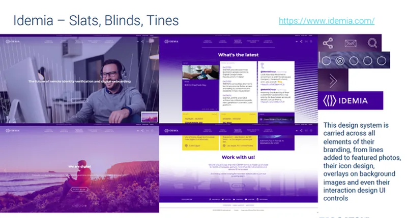 Analysis of Idemia's design system built from slats, blinds and tines.